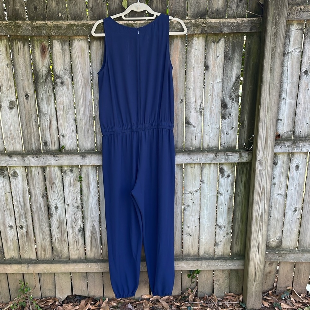 Cabi Sleeveless French Navy Jumpsuit drawstring pockets 303 M - Picture 4 of 15